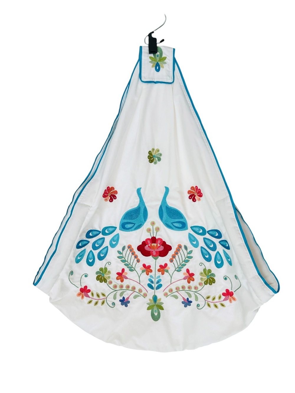 Serena & Lily White Sling Carrier With Beautiful Peacock Embroiderey Size XS